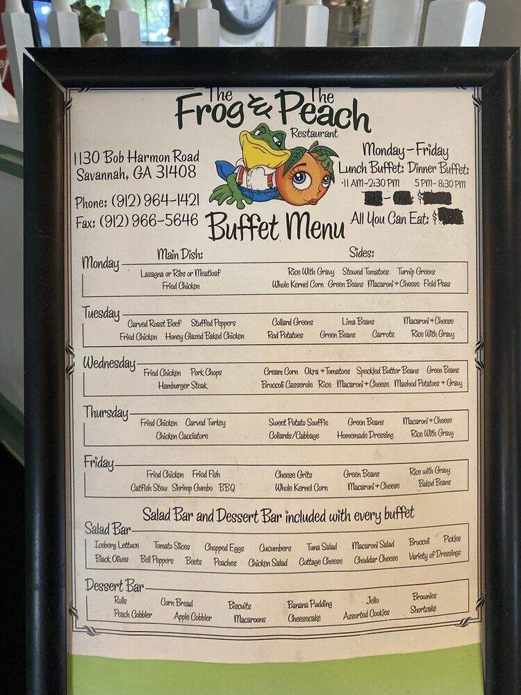 The Frog & Peach Buffet - Savannah, GA menu_pic