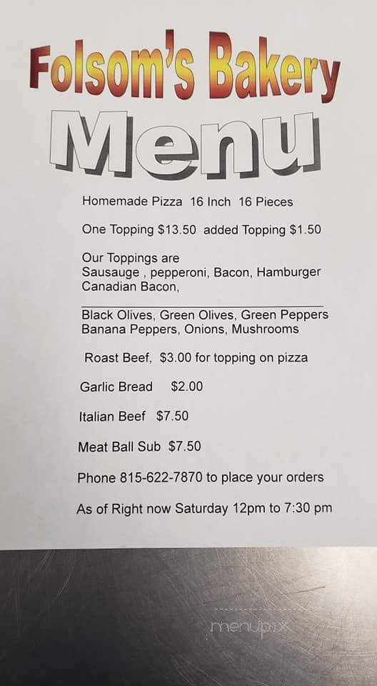 Folsom's Bakery Incorporated - Rock Falls, IL menu_pic
