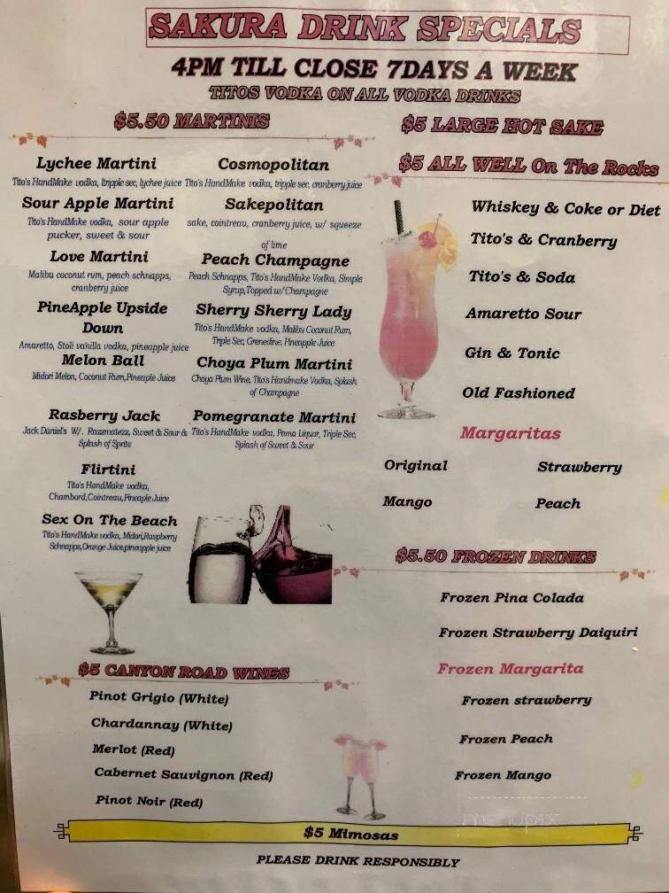 Sakura Japanese Steakhouse - Pearland, TX menu_pic