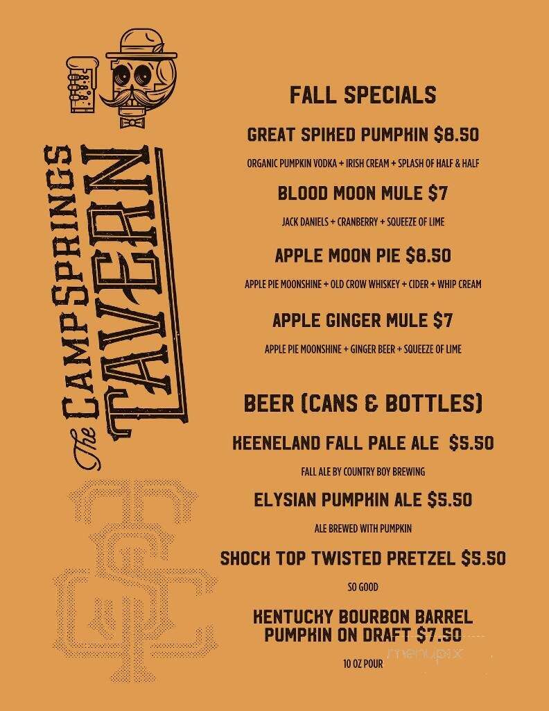 Camp Springs Tavern - Melbourne, KY menu_pic