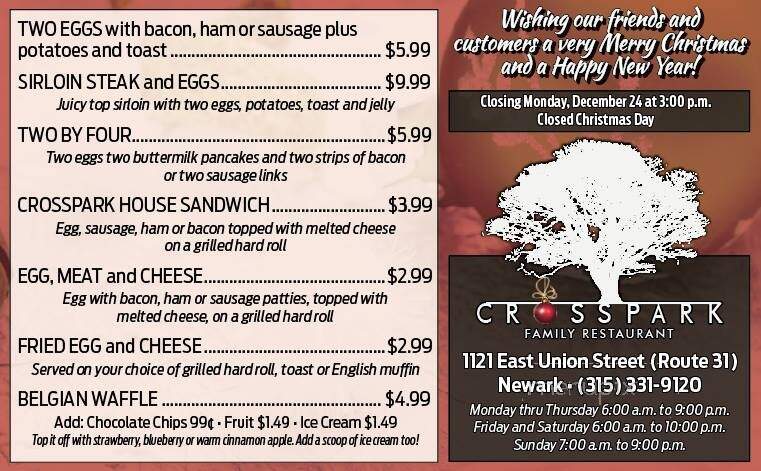 Cross Park Family Restaurant - Newark, NY menu_pic