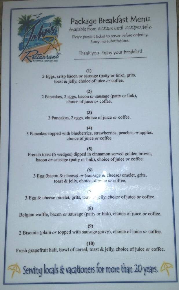 Uncle John's Restaurant - Myrtle Beach, SC menu_pic