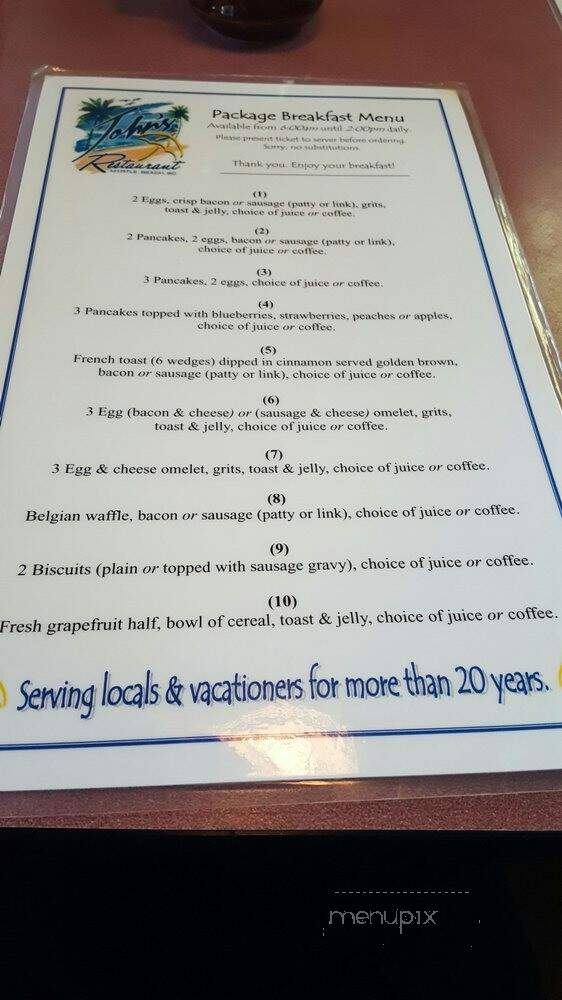 Uncle John's Restaurant - Myrtle Beach, SC menu_pic