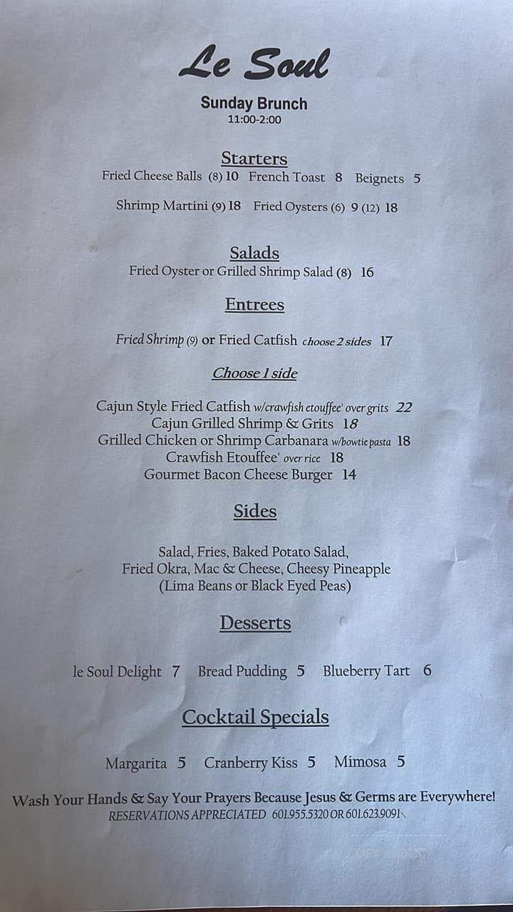 Le Soul - Hazlehurst, MS menu_pic