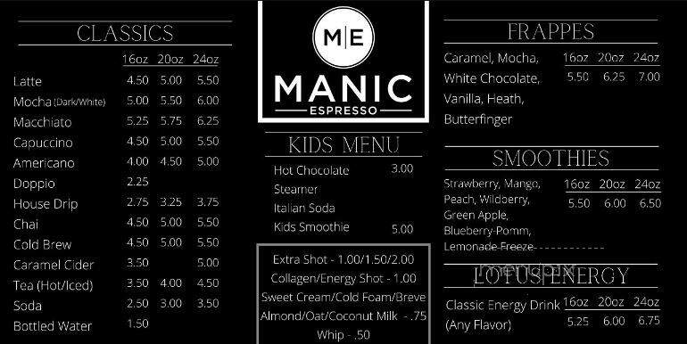Manic Espresso - Lewisburg, WV menu_pic