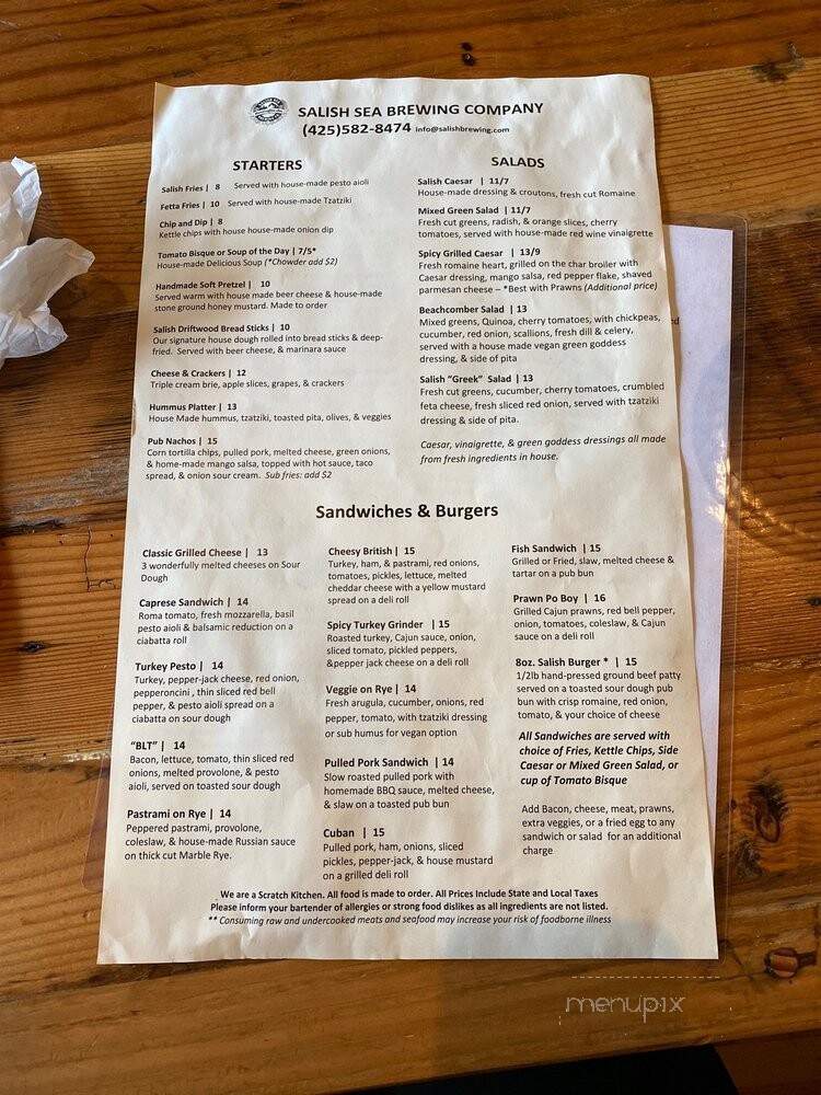 Salish Sea Brewing Company - Edmonds, WA menu_pic