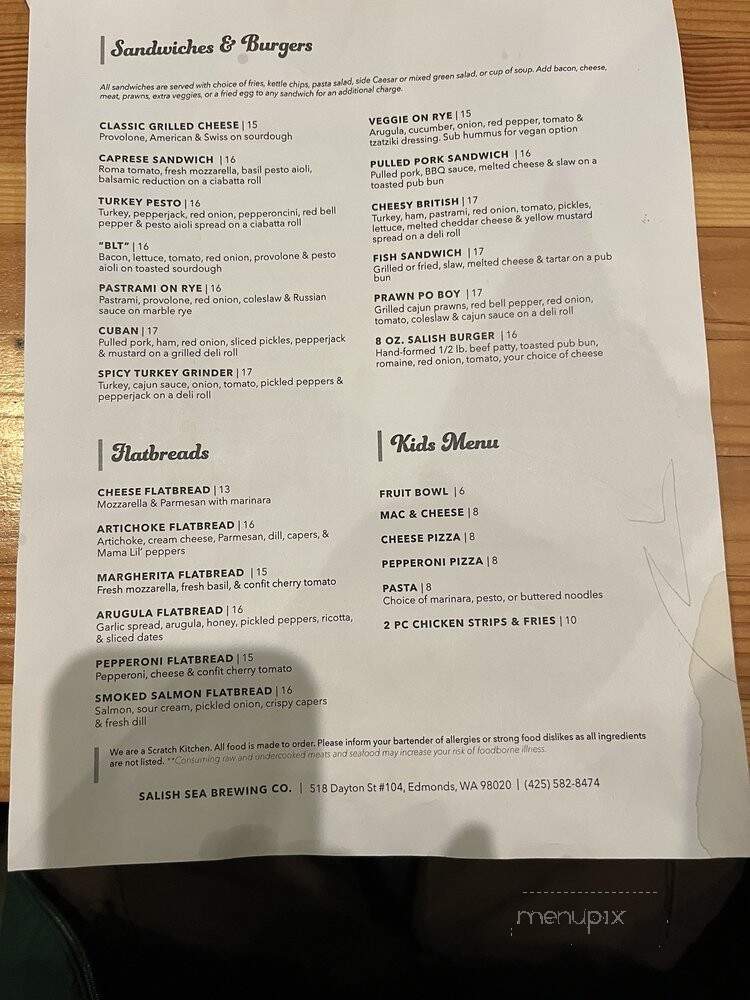 Salish Sea Brewing Company - Edmonds, WA menu_pic