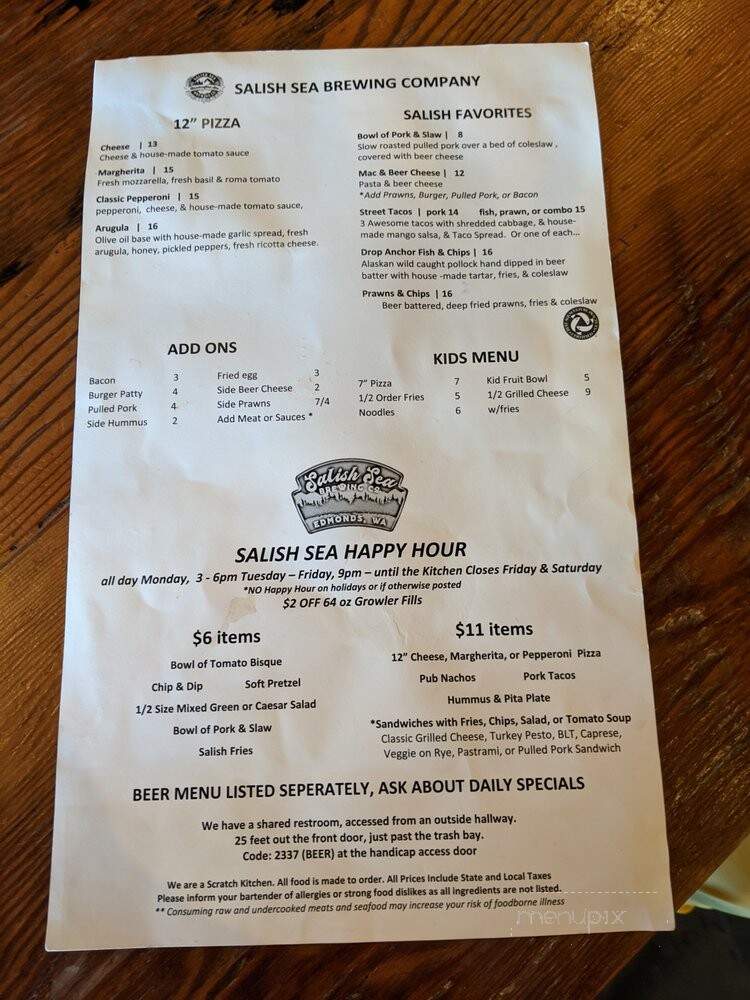 Salish Sea Brewing Company - Edmonds, WA menu_pic