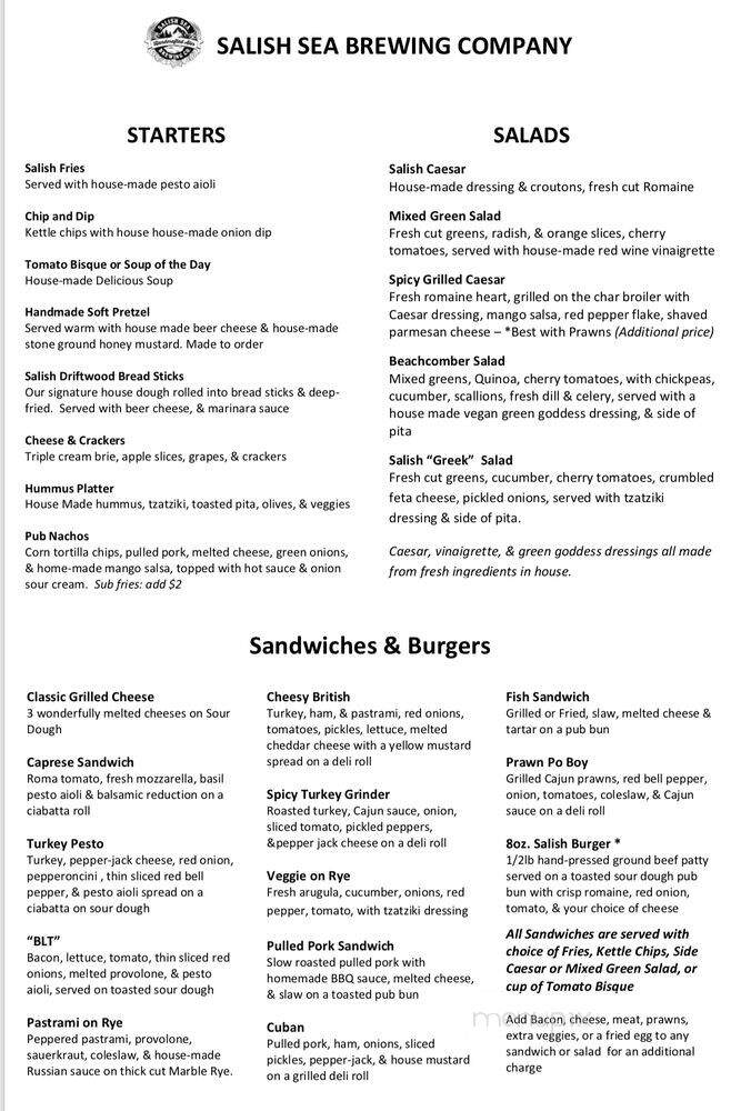 Salish Sea Brewing Company - Edmonds, WA menu_pic