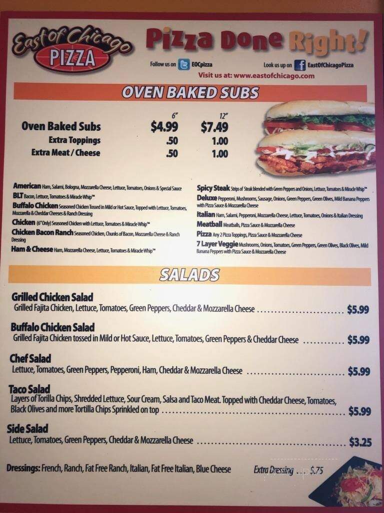 East Of Chicago - Shreve, OH menu_pic