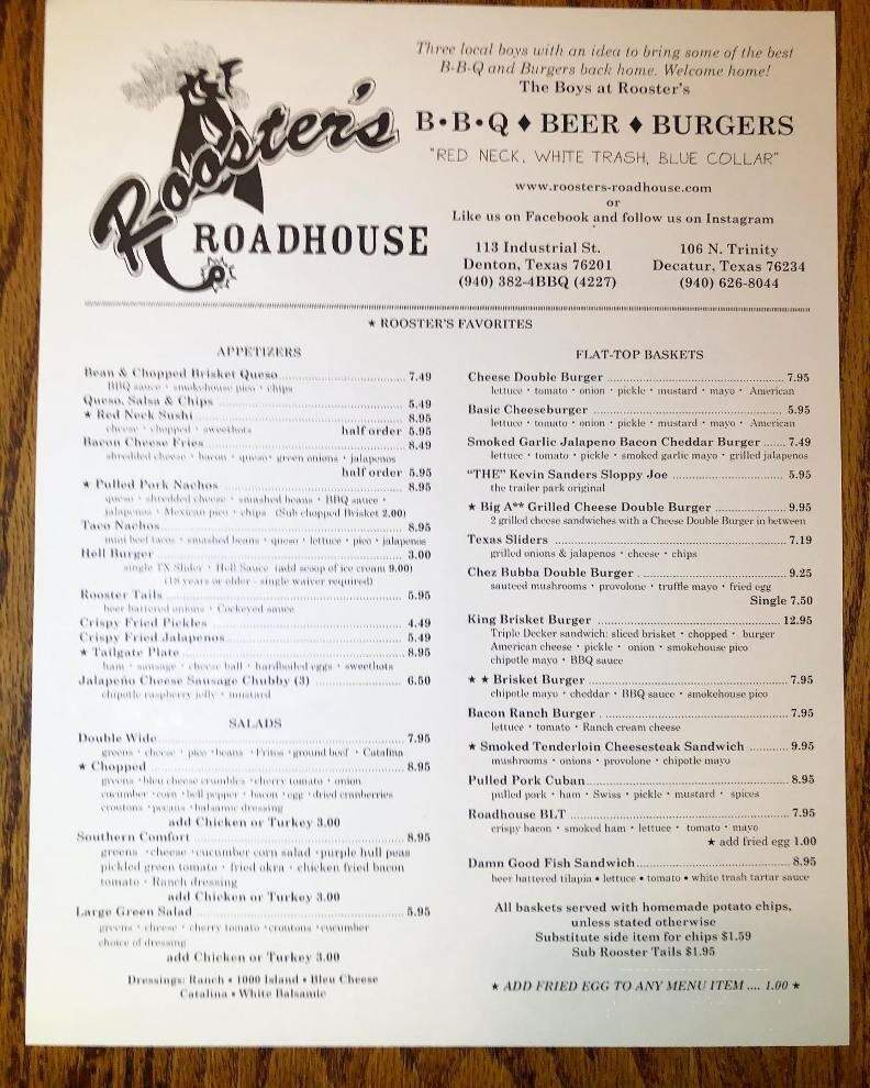 Rooster's Roadhouse - Denton, TX menu_pic