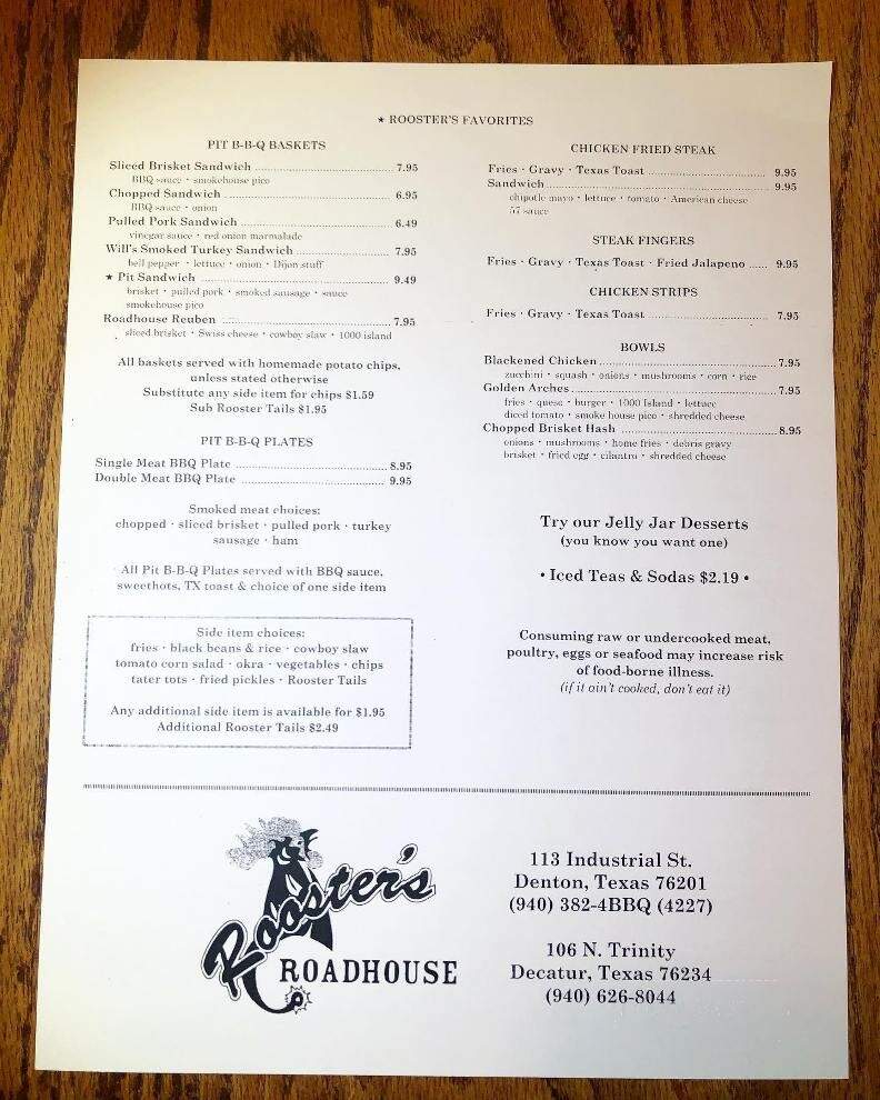 Rooster's Roadhouse - Denton, TX menu_pic