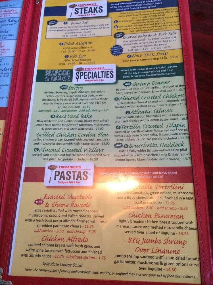 Trepanier's Backyard Grill-Bar - Fond Du Lac, WI menu_pic