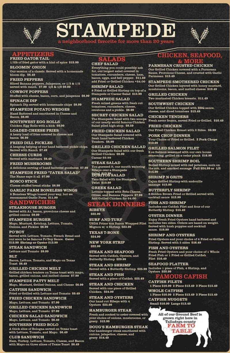 Stampede Steakhouse & Catfish Corral - Talladega, AL menu_pic
