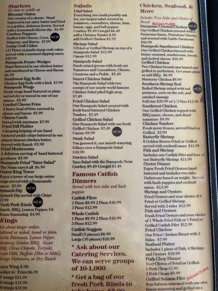 Stampede Steakhouse & Catfish Corral - Talladega, AL menu_pic