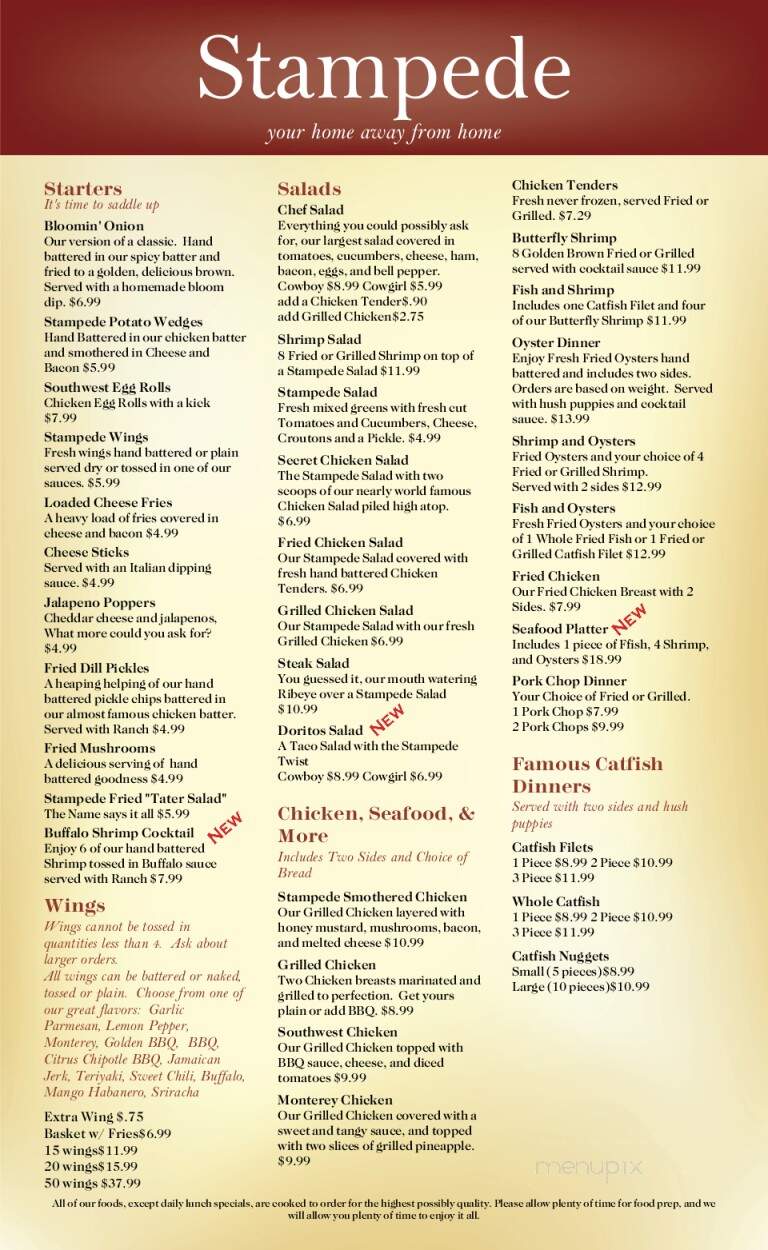 Stampede Steakhouse & Catfish Corral - Talladega, AL menu_pic