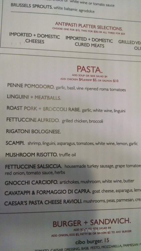 CIBO Bistro Wine Bar - Philadelphia, PA menu_pic
