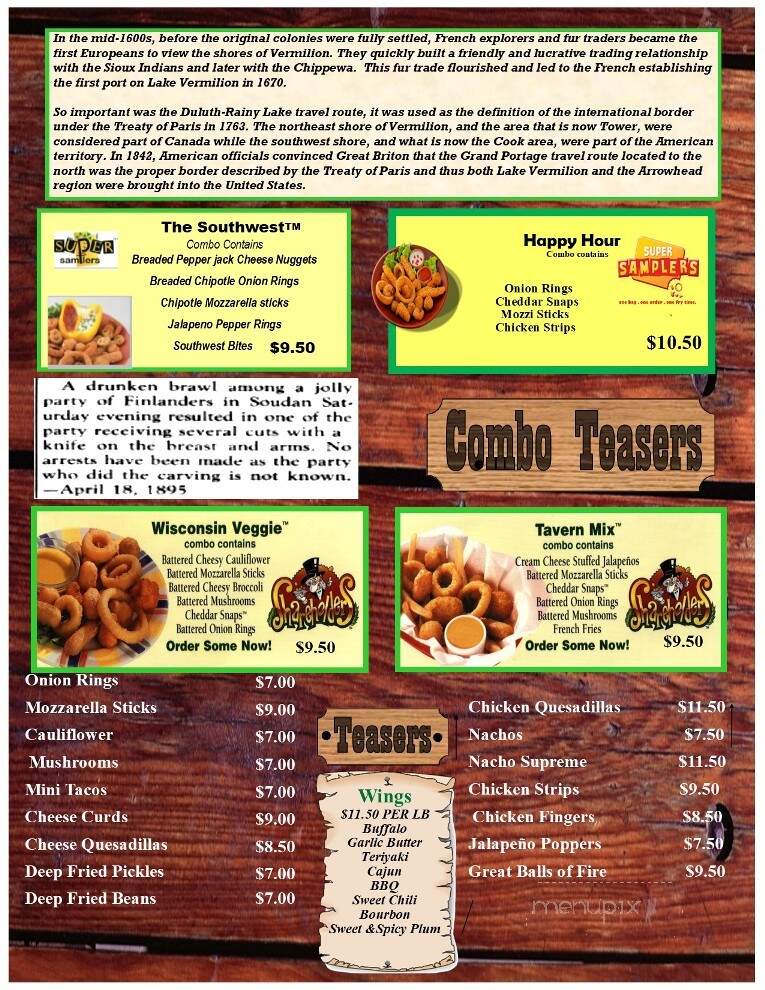 The Good Ol' Days Bar & Grill - Tower, MN menu_pic