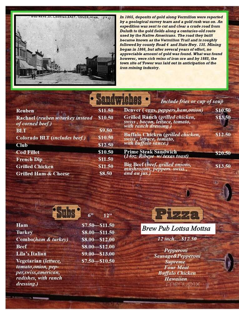 The Good Ol' Days Bar & Grill - Tower, MN menu_pic