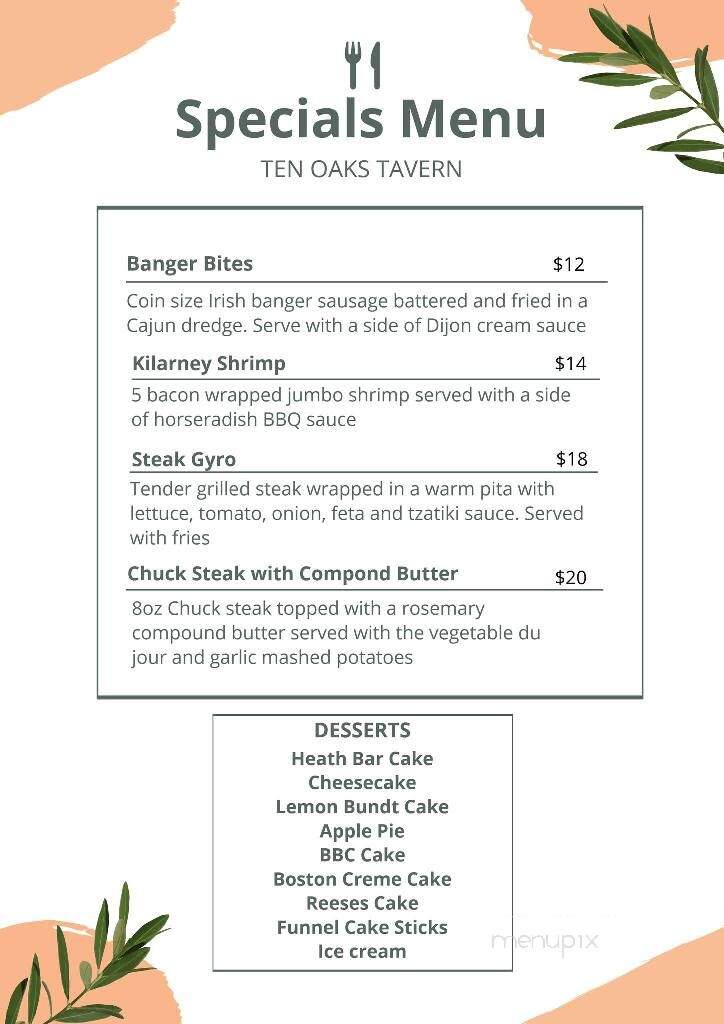 Ten Oaks Tavern - Glenelg, MD menu_pic