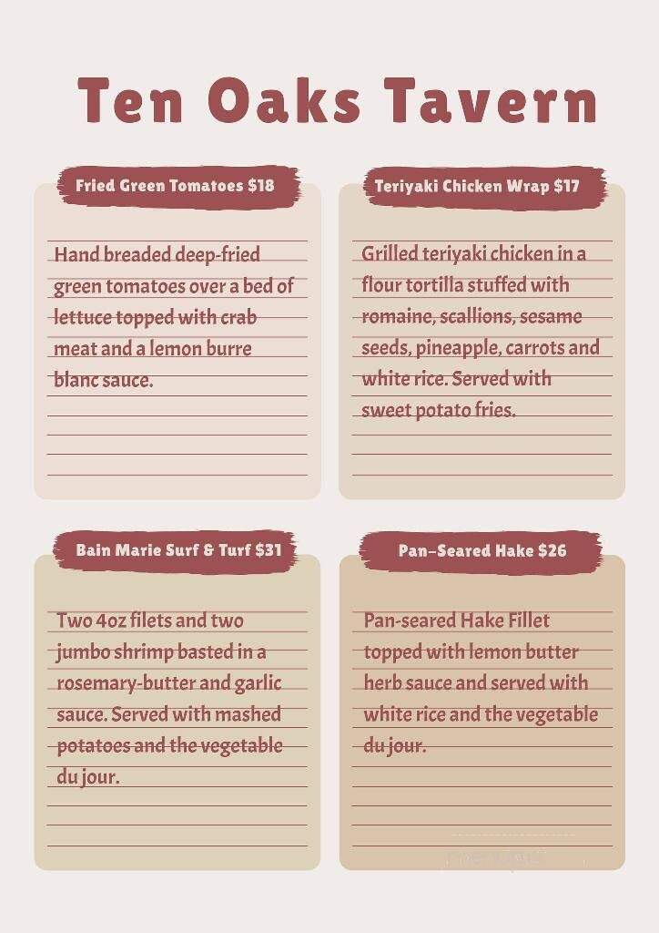 Ten Oaks Tavern - Glenelg, MD menu_pic