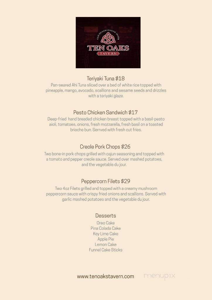 Ten Oaks Tavern - Glenelg, MD menu_pic