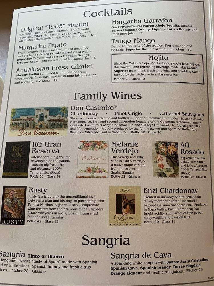 Columbia Restaurant - Kissimmee, FL menu_pic