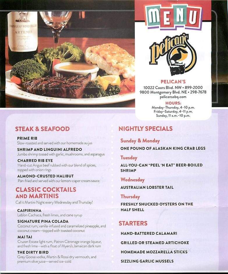 Pelican's Restaurant - Albuquerque, NM menu_pic