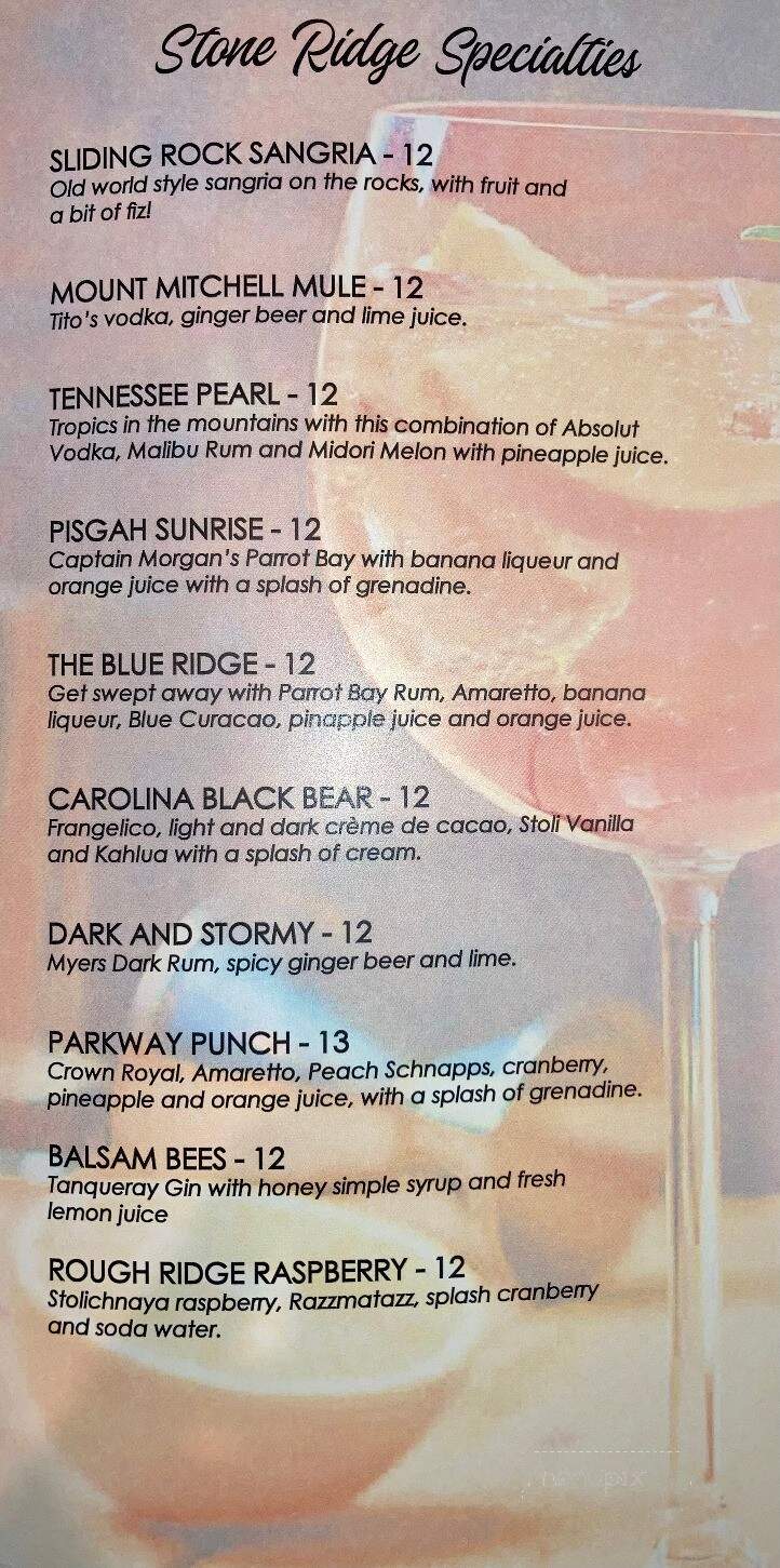 Stone Ridge Tavern - Asheville, NC menu_pic