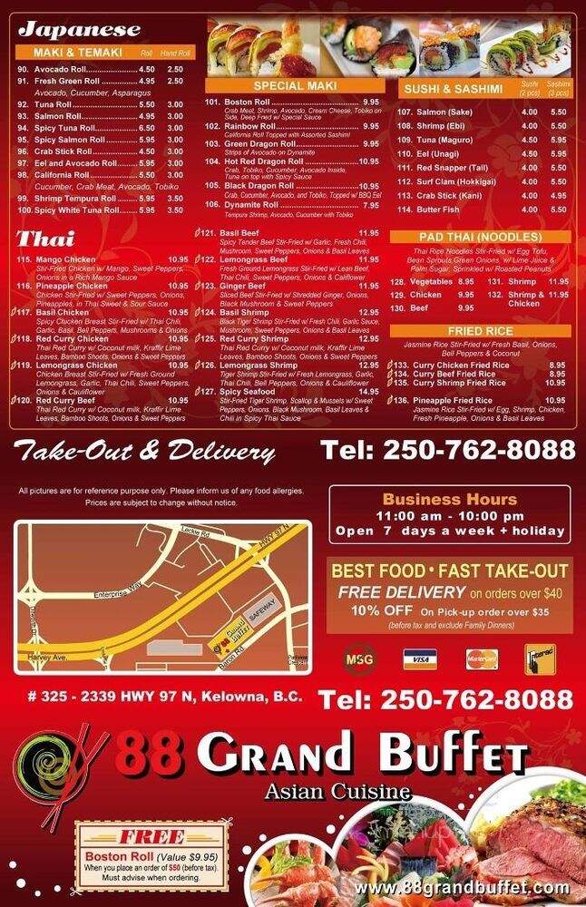 88 Grand Buffet - Kelowna, BC menu_pic