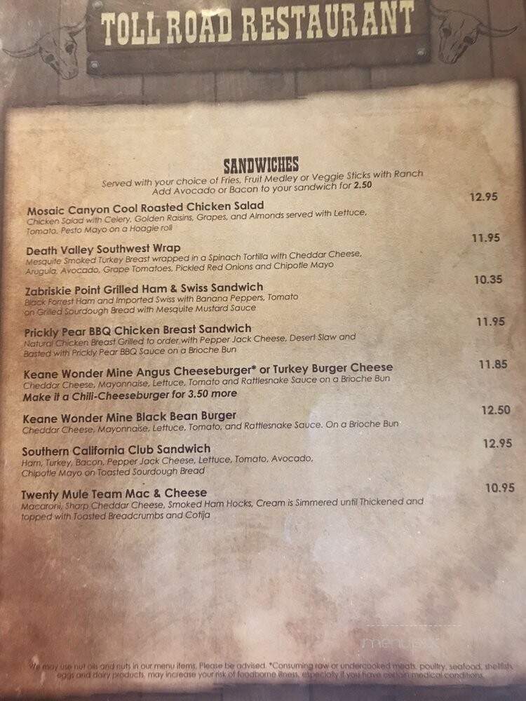 Badwater Saloon - Death Valley, CA menu_pic