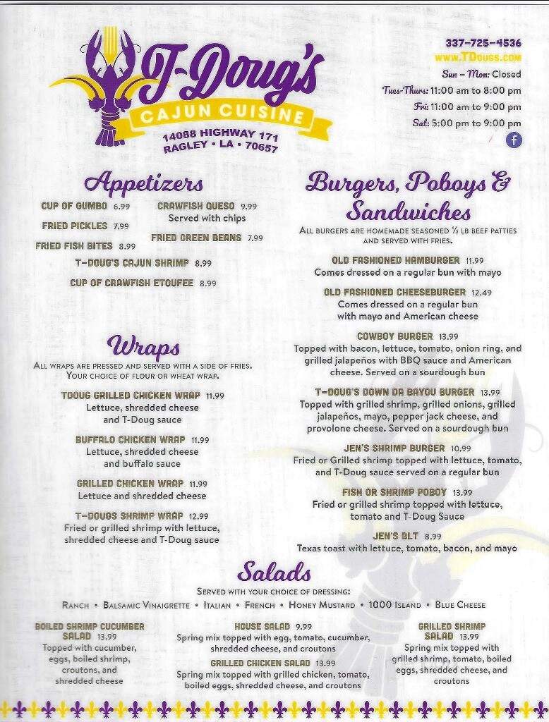 T-Dougs - Ragley, LA menu_pic