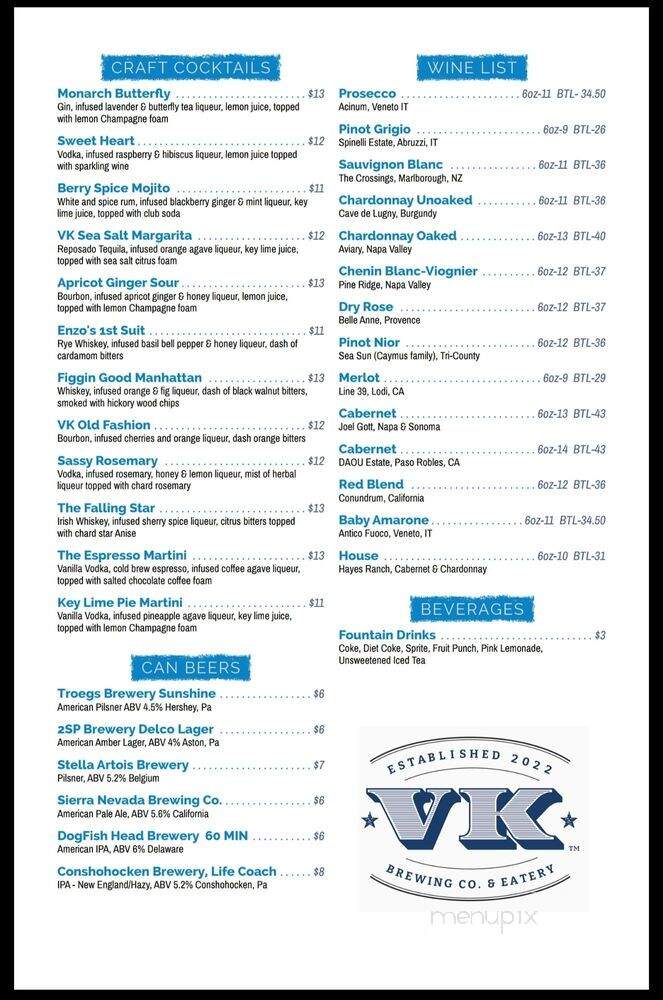 VK Brewery Co. & Eatery - Exton, PA menu_pic