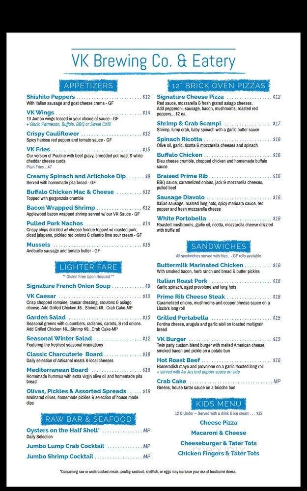 VK Brewery Co. & Eatery - Exton, PA menu_pic