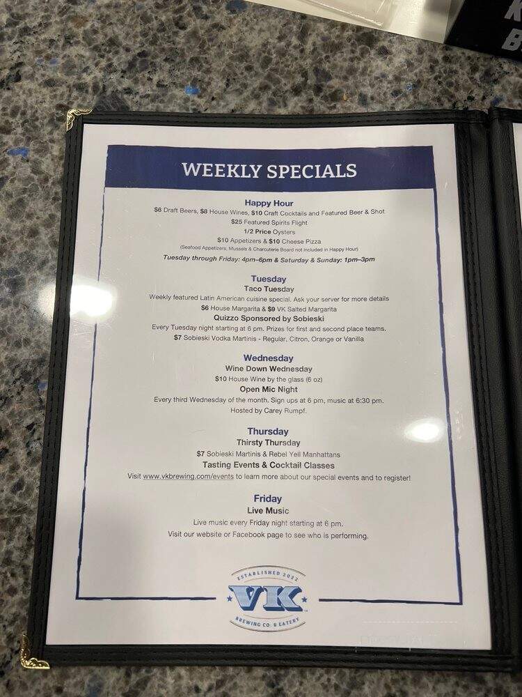 VK Brewery Co. & Eatery - Exton, PA menu_pic