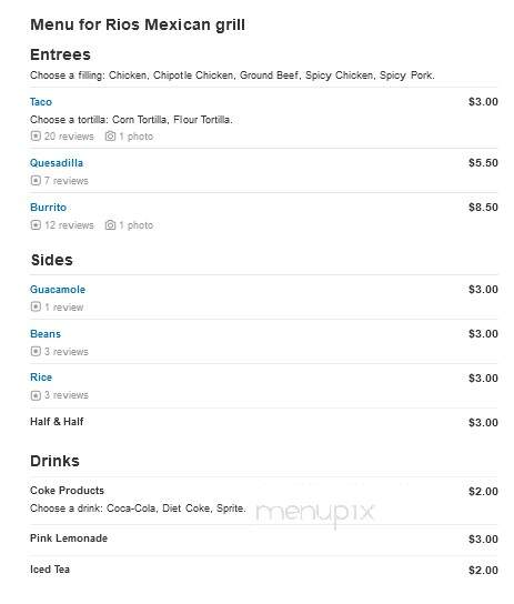 Rios Mexican Food - Michigan City, IN menu_pic
