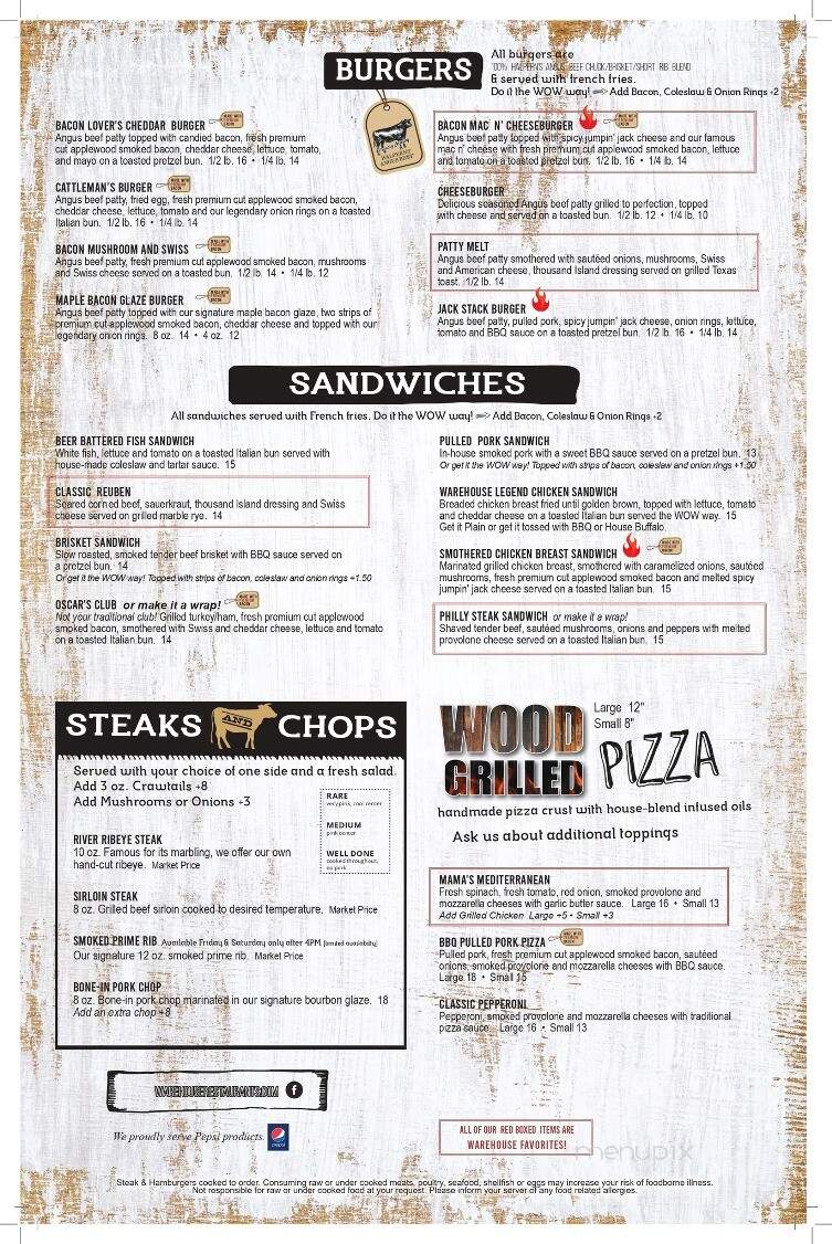 Olde Warehouse Restaurant - Coshocton, OH menu_pic