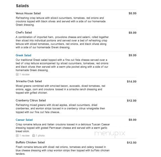 Venus II - Marshfield, MA menu_pic