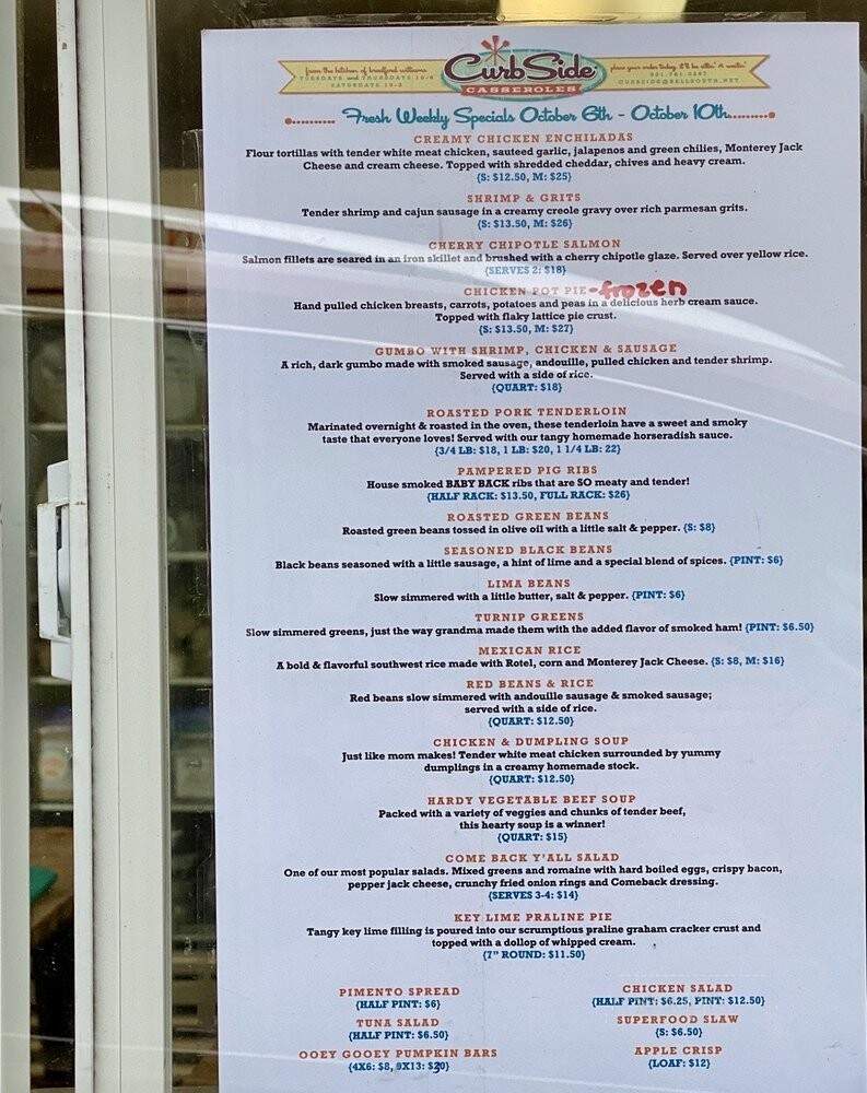 Curb Side Casseroles - Memphis, TN menu_pic