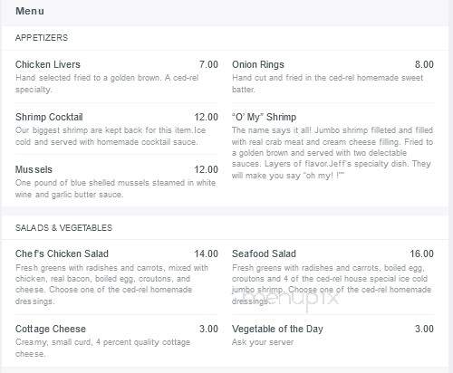 Ced-Rel Supper Club - Cedar Rapids, IA menu_pic