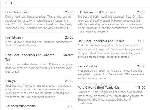Ced-Rel Supper Club - Cedar Rapids, IA menu_pic