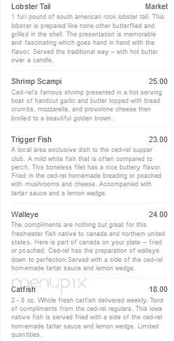Ced-Rel Supper Club - Cedar Rapids, IA menu_pic