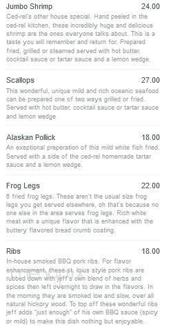 Ced-Rel Supper Club - Cedar Rapids, IA menu_pic