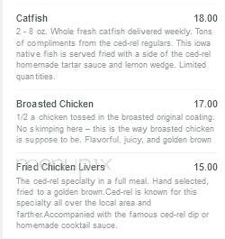 Ced-Rel Supper Club - Cedar Rapids, IA menu_pic