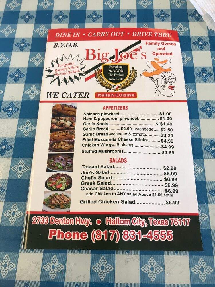 Joe's Pizza & Pasta - Haltom City, TX menu_pic