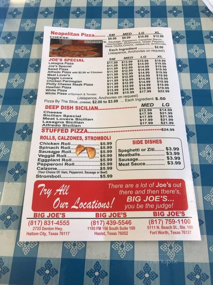 Joe's Pizza & Pasta - Haltom City, TX menu_pic