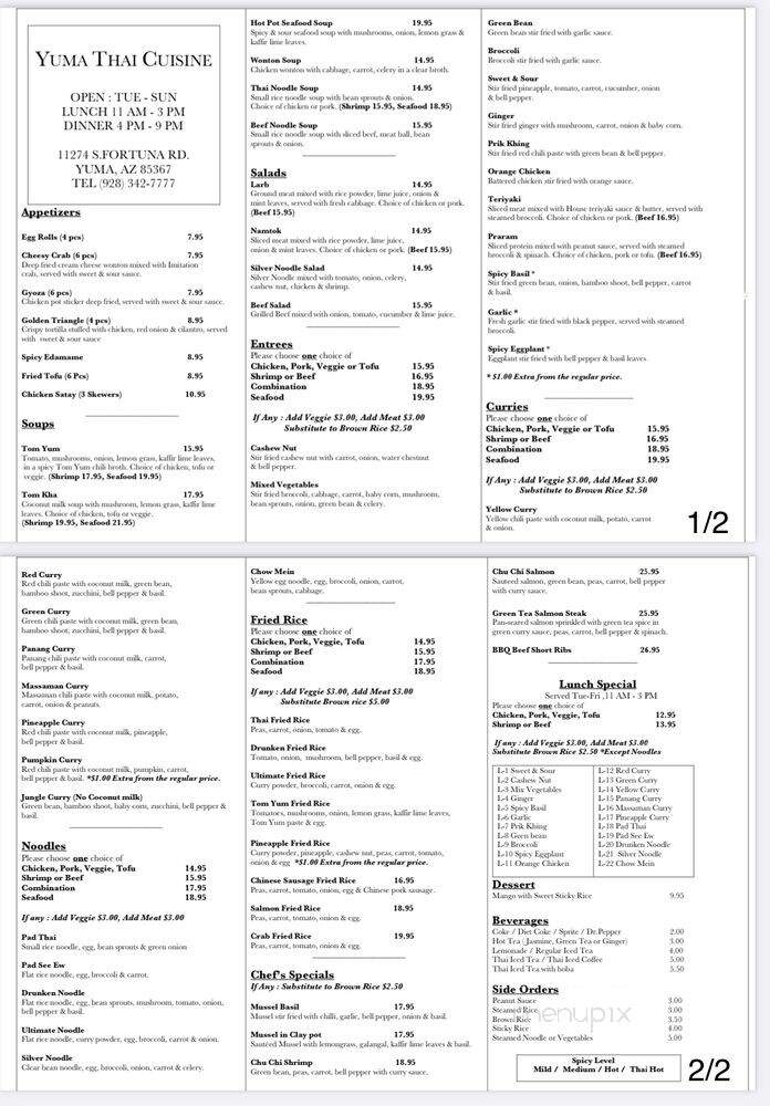 Yuma Thai Cuisine - Yuma, AZ menu_pic