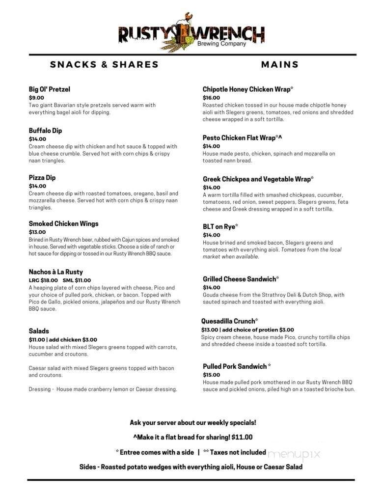 Rusty Wrench Brewing Company - Strathroy, ON menu_pic