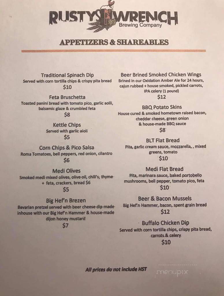 Rusty Wrench Brewing Company - Strathroy, ON menu_pic