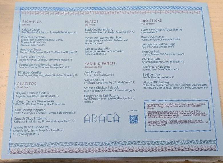 Abaca - San Francisco, CA menu_pic